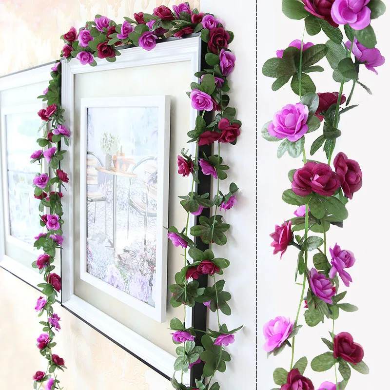 

Hot 2M Wisteria Artificial Flower Vine Wreath Wedding Arch Decoration Fake Plant Leaf Rattan Trailing Fake Flower Ivy Wall