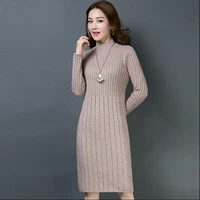 womans slim for long sleeve bottoming dress ladies knitted dress casual half turtleneck sweater dresses autumn winter vestidos