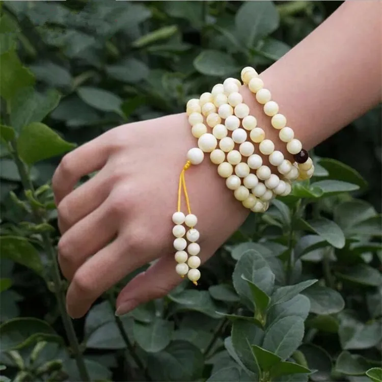 Браслет из бусин белого нектара 8 мм 108 браслет Будды натурального медового воска