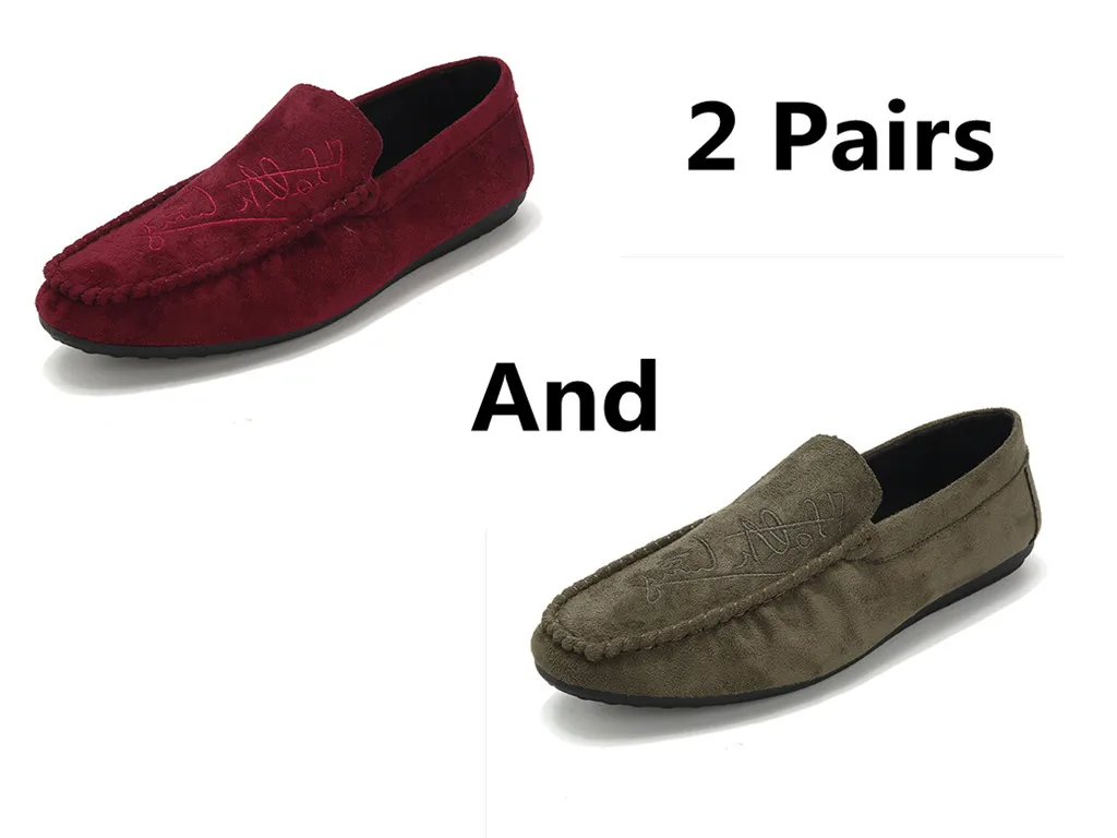 style 14 Большие размеры 39-44; мягкие удобные мужские лоферы для отдыха; парусиновая Классическая обувь на плоской подошве для вождения; лаконичные туфли без застежки в стиле ретро; 2 пары - Цвет: style 14