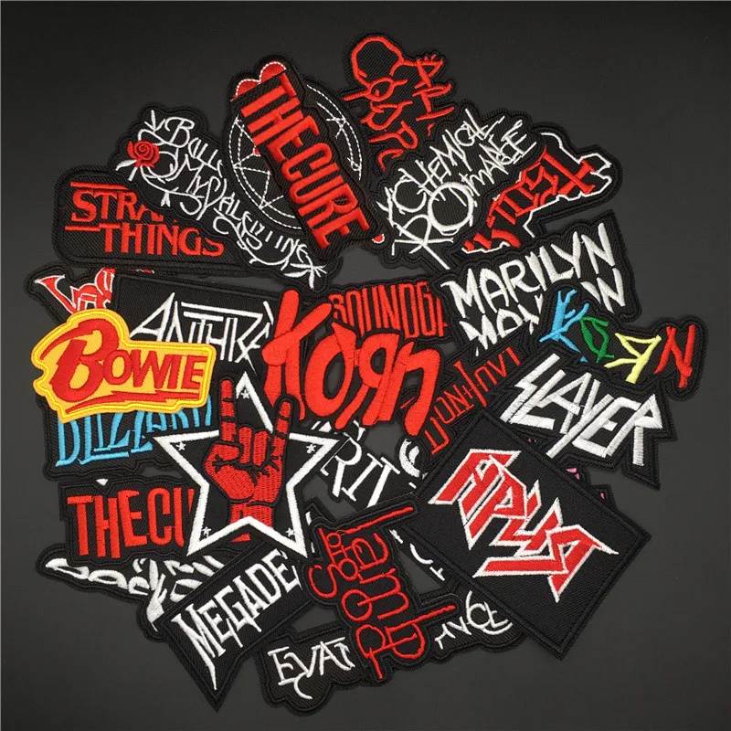 25PCS/Lot Rock Band Patches for Clothing Embroidery Stripes Iron on Patches Music Badges Diy Clothes Stickers Sewing Vest Jacket