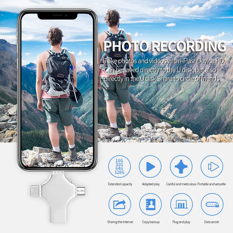 IPhone USB флэш-накопитель 3,0 16 ГБ 32 ГБ Флешка 64 Гб USB накопитель 128 ГБ 256 ГБ HD флэш-память USB флешка для iPhone Android PC type C