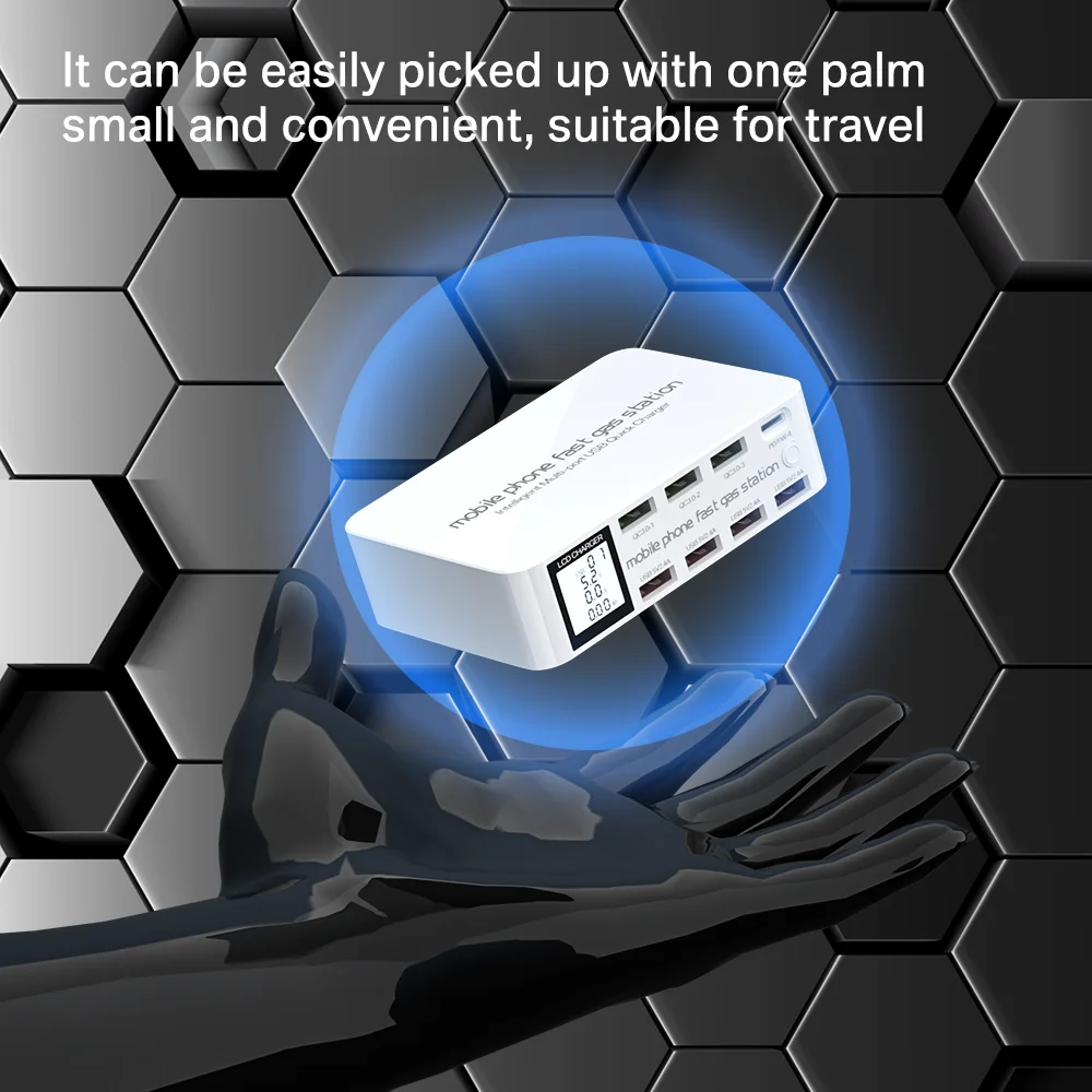 qc3 0 usb fast charger pd3 0 quick charge usb phone charging station lcd digital display 8 ports charger for iphone android free global shipping