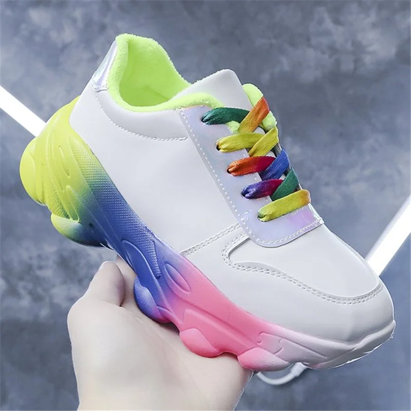 

2021 New Fashion Women Rainbow Color Platform Sneakers Chunky Ladies Wedge Casual Shoes Brand Thick Soled Dad Sports Footwear