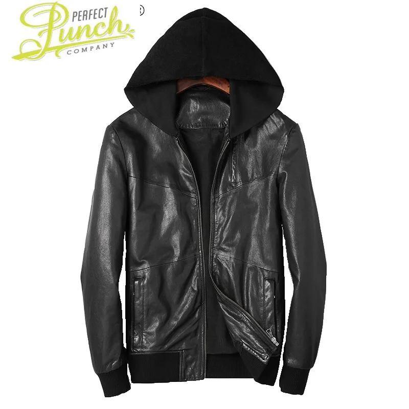 

Sheepskin Genuine Leather Jackets Men Hooded Leather Jackets Men's Casual Streetwear Autumn Chamarras Para Hombre SQQ317