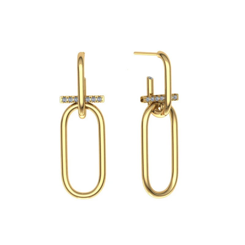 

Korean Simple Oval long stud earrings Metal Rhinestone Hoop Earrings