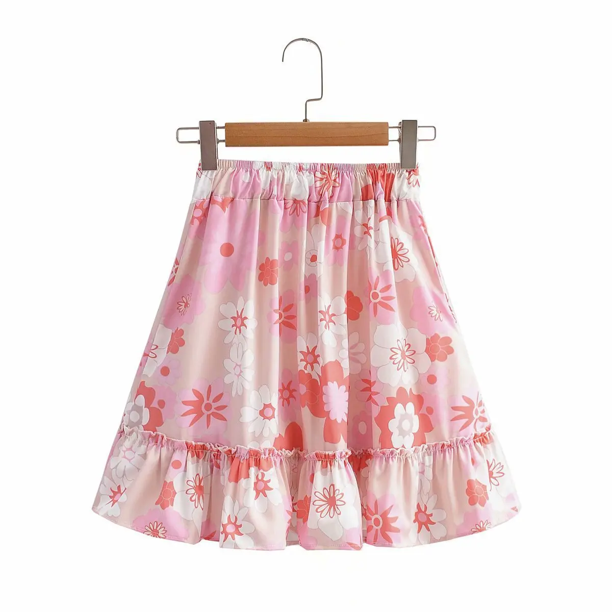 

2021 spring new European and American style women's flower digital printing suit short-sleeved shirt+mini skirt