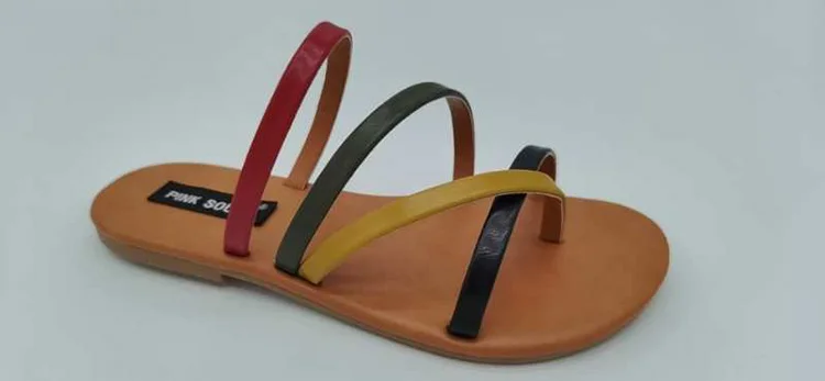 

Vintage Sandals Women Leather Flat with Sandals Women Beach Shoes Plus Size 41 Summer Fashion Color Band Thin Woman Shoes