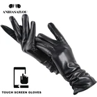 Модные черные перчатки для сенсорного экрана, теплые кожаные перчатки для женщин, удобные женские кожаные перчатки из натуральной кожи-2081CP