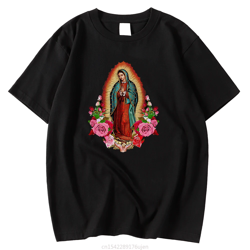 

Kohpweran Vintage Our Lady of Guadalupe Printing Soft Comfortable Womens Tee Shirts Classical Summer Tees Graphic Tops