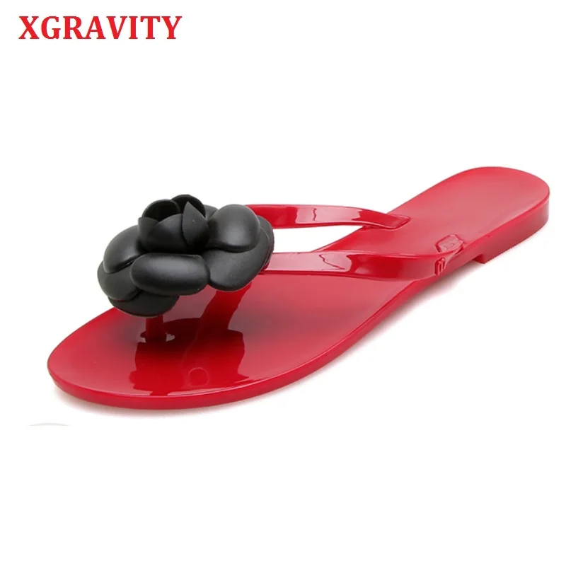

XGRAVITY Summer Shoes New Lady Flat Sexy Flower Candy Shoes Design Women Jelly Shoes Elegant Ladies Flip Flop Slippers B040
