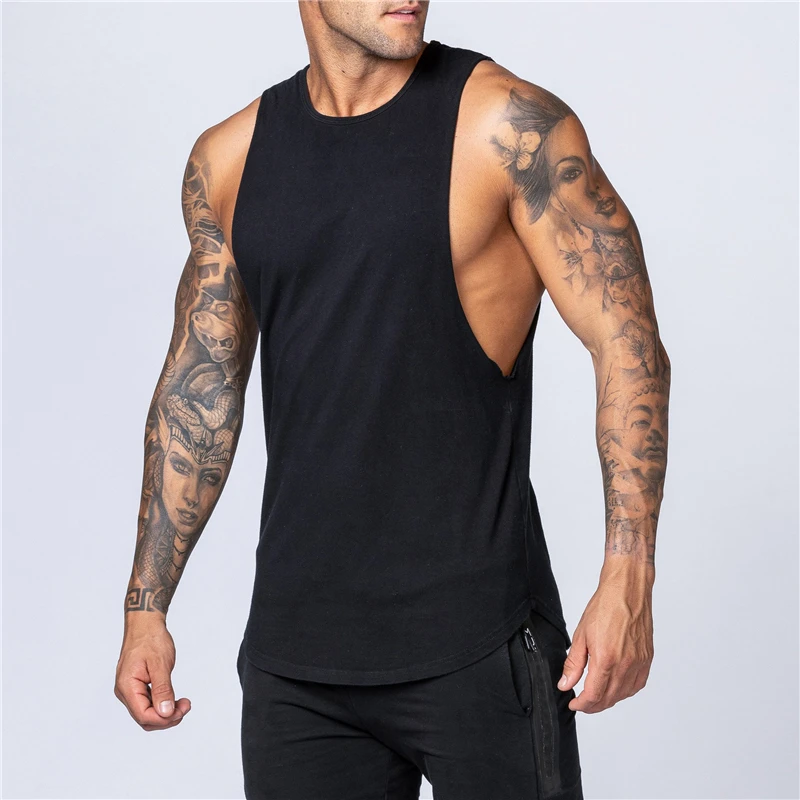 Mens Tank Tops Shirt Gym Stringer Top Fitness Clothing Cotton Sleeveless Vest Man Plain Canotte Bodybuilding Tanktop | Мужская одежда