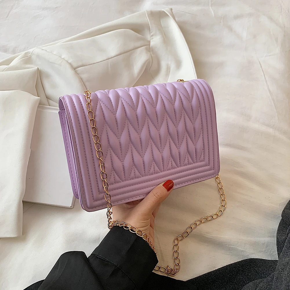 

Vintage PU Leather Fashion Pleated Women Shoulder Messenger Bags Casual Solid Color Chain Ladies Small Square Crossbody Handbags