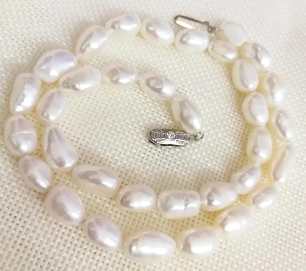 9x10 мм Белое ожерелье чокер с пресноводным жемчугом в стиле барокко блестящие