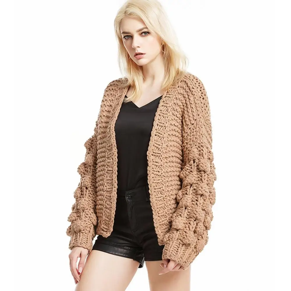 

Autumn winter new hand-made stick needle sweater hand Hook Ms. Sweater Cardigan foreign trade personality fashion jacket