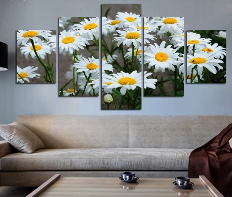

Prints On Canvas Living Room Modular Wall Picture Home Decoration Unframed 5 Panels Modern White Sunflower Flowers Poster