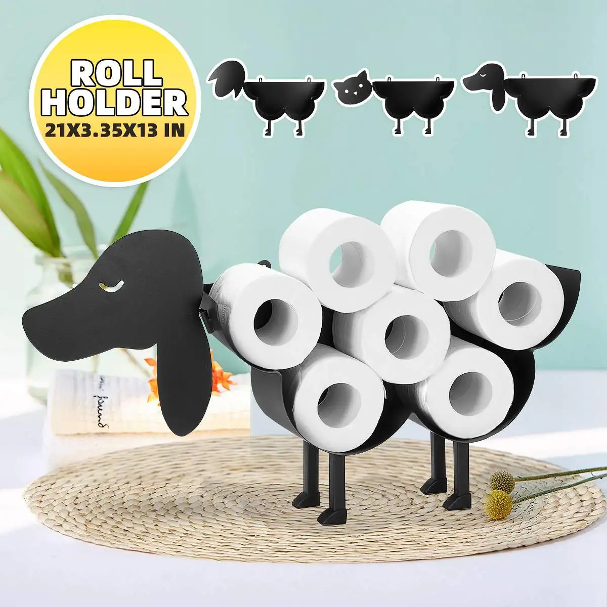 

Toilet Paper Holder - Free-Standing Bathroom Tissue Storage Toilet Roll Holder Paper Bathroom Iron Storage Sheep /Cat /Dog Style