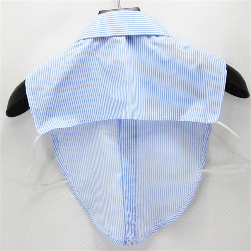 Женская блузка в бело синюю полоску с воротником обманкой съемный воротник