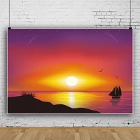 laeacco sunset ocean purple starry seaside landscape photographic background sailboat pattern poster photo backdrops photostudio