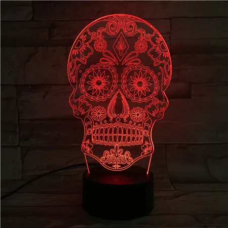 3D Lamp The Skull 7 Color with Remote Colorful Present for Children Bright Base Touch Sensor Led Night Light Hologram | Лампы и