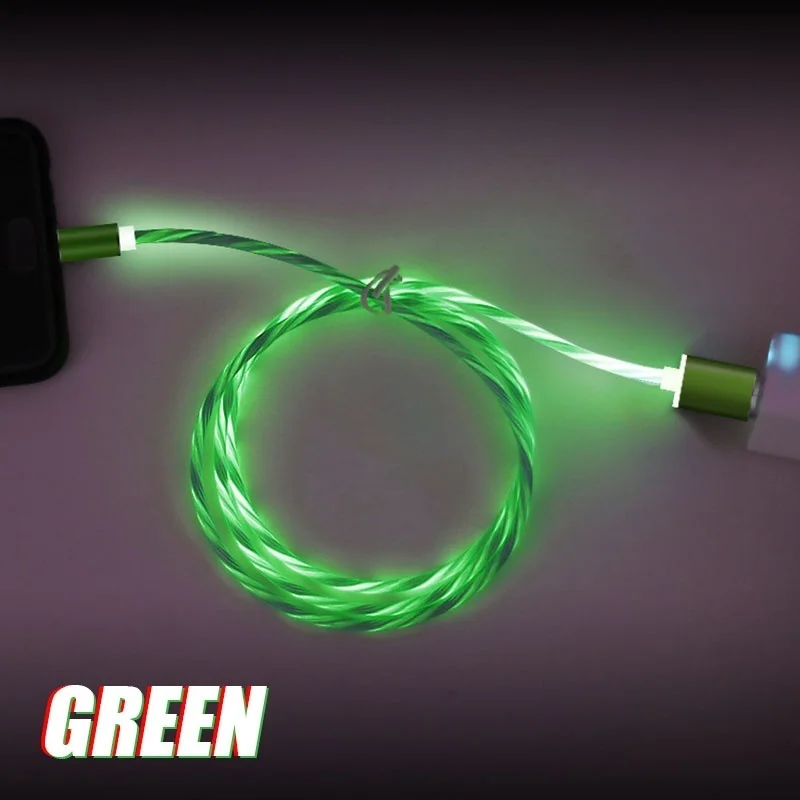 Магнитный Micro usb type C 8-контактный светящийся usb-кабель для быстрой зарядки 2,4 А для samsung OPPO VIVO huawei iPhone светодиодный магнитный провод - Цвет: Зеленый