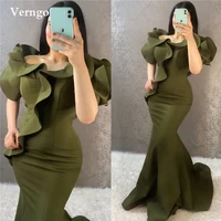 verngo army green stretch satin long evening dresses mermaid off the shoulder sleeves sweep train prom gowns formal dress