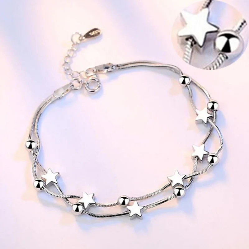 

Trendy Star Round Beads Women Bracelets For Couple Lover Bangle Double Chain Adjustable Bracelet Girl Female LadyJewelry Gift