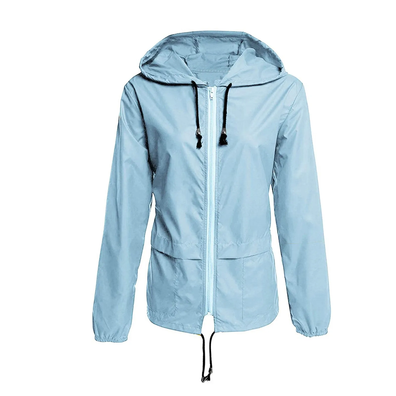 

Women Waterproof Jacket Coat Outdoor Hiking Long Hooded Raincoat Zip Pockets Windbreaker Autumn Coat Outerwear