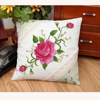2020 diy embroidery kit rose flowers pillowcase acrylic yarn pillow case tapestry canvas diy needlework cushion covers