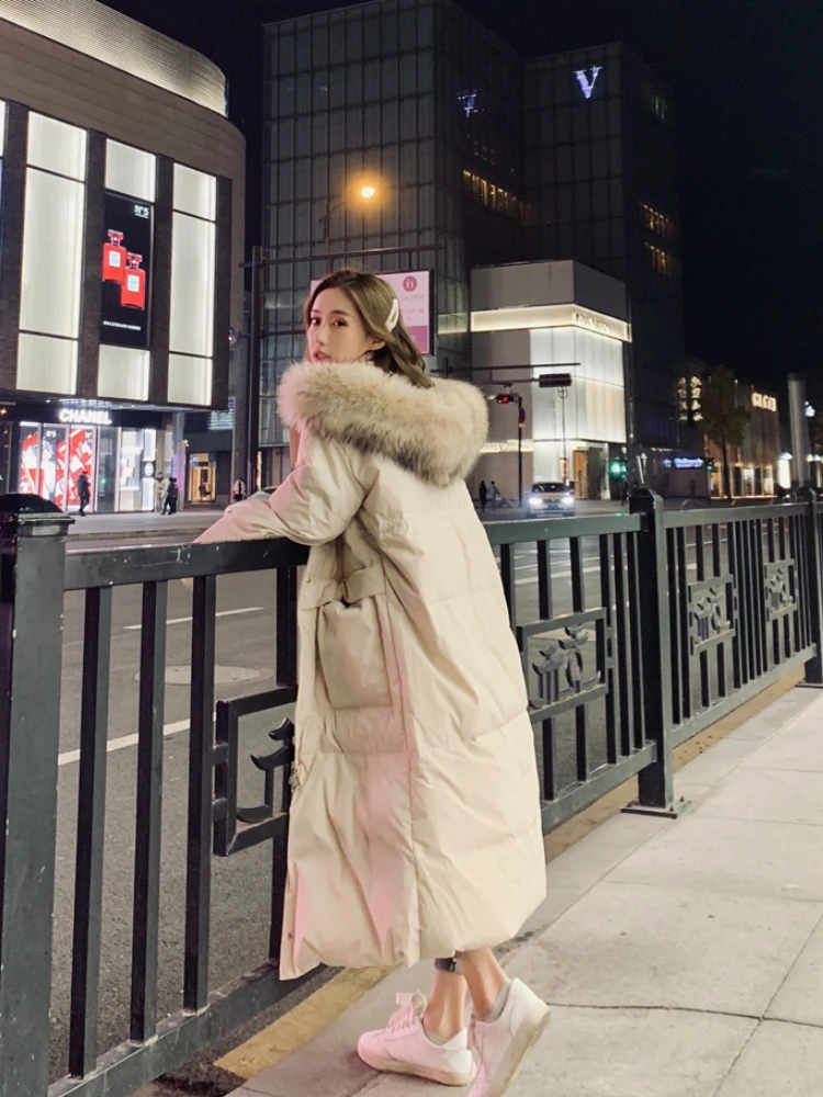 

Winter 2020 Long Hooded Women Cotton Parka Coat Loose Casual Jacket Thick Warm High Quality Imitation Fox Fur Collar Puffer Coat