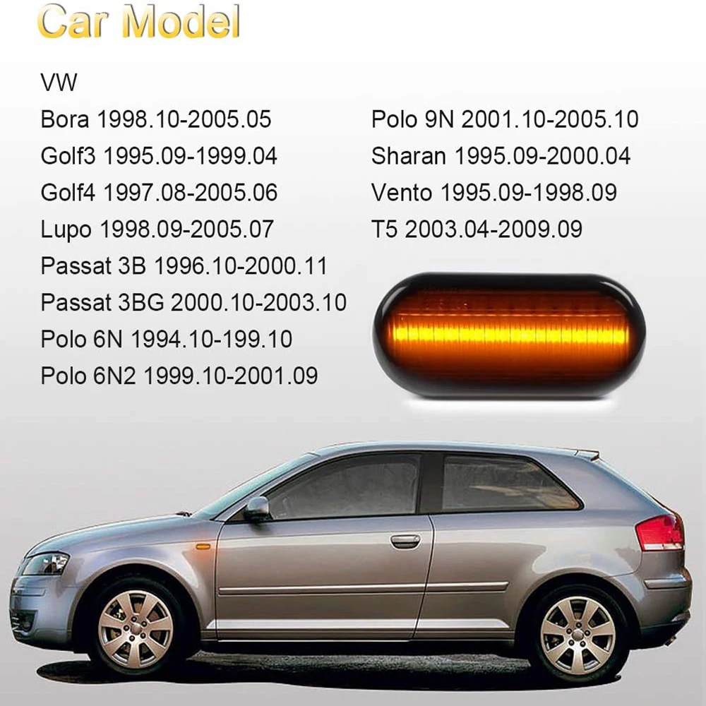 

NLpearl 1 Pari Dynamic LED Side Marker Light Yellow Turn Signal Blinker Lamp for Volkswagen VW Bora Golf 3 4 Passat 3BG Polo SB6