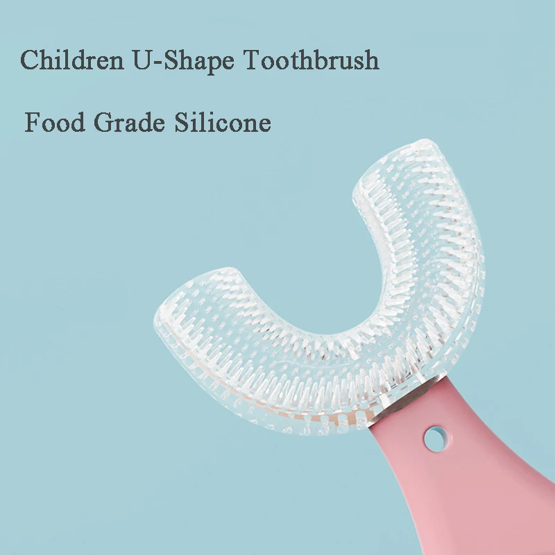 Cepillo de dientes en forma de U para ni&ntilde;os, mordedor de silicona suave para beb&eacute;s de 2 a 12 a&ntilde;os, 360 grados, cuidado bucal-2