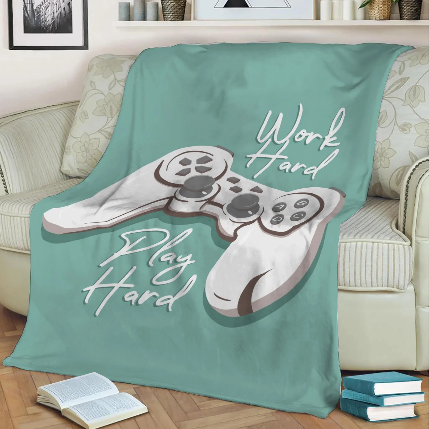 

Gamepad slogan Throw Blanket Print on Sherpa Blankets Soft for Sofa Customized DIY Plush Thin Quilt
