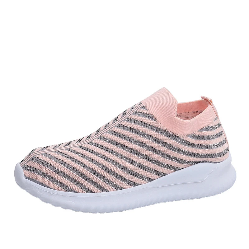 pink1 Женские кроссовки со стразами; вязаная Вулканизированная обувь; Женская Осенняя дышащая повседневная обувь на плоской подошве; модная женская обувь размера плюс - Цвет: pink1