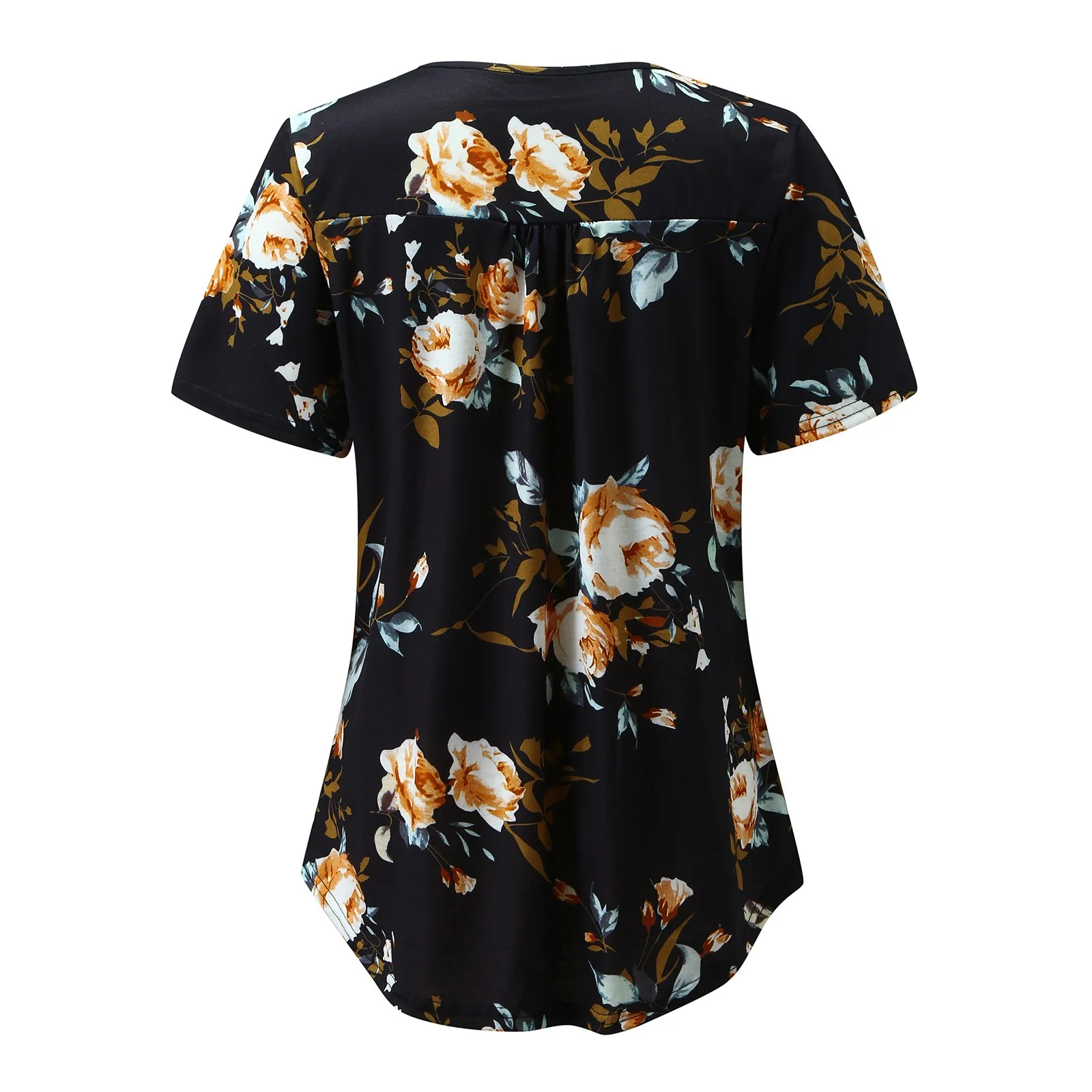 

Flower Prints Blouse Shirt Fashion Women Plus Size Casual O Neck Buttons Black Tops Summer Female Daily Oversize Top Tee outfits