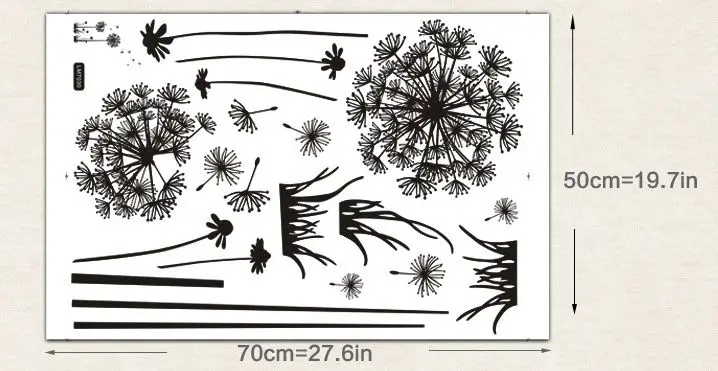 Наклейки на стену с изображением большого черного одуванчика и цветов домашний
