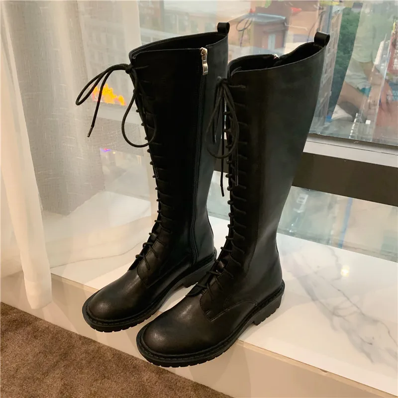 Неоново-зеленые женские сапоги из искусственной кожи до колена на шнуровке с