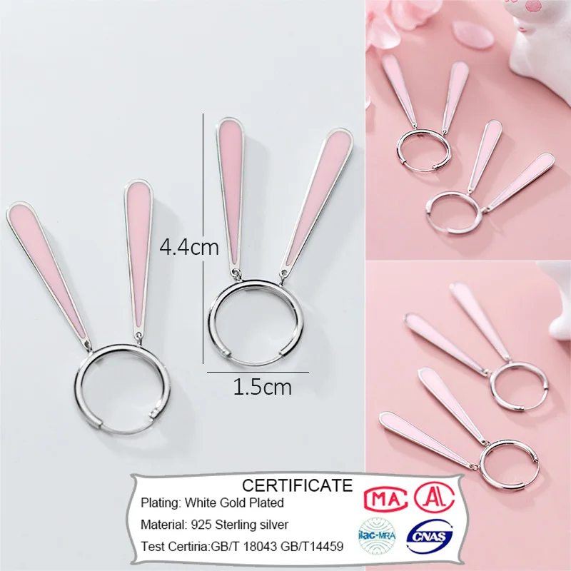 Trustdavis модные серебряные серьги-кольца с розовыми кроличьими ушками из