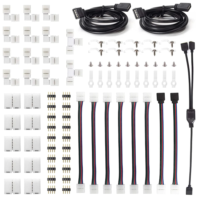 

LED 5050 Connector Kit 10 mm 4-Pin, Including Most Solderless LED Strip Connectors, Provides Most Parts for DIY