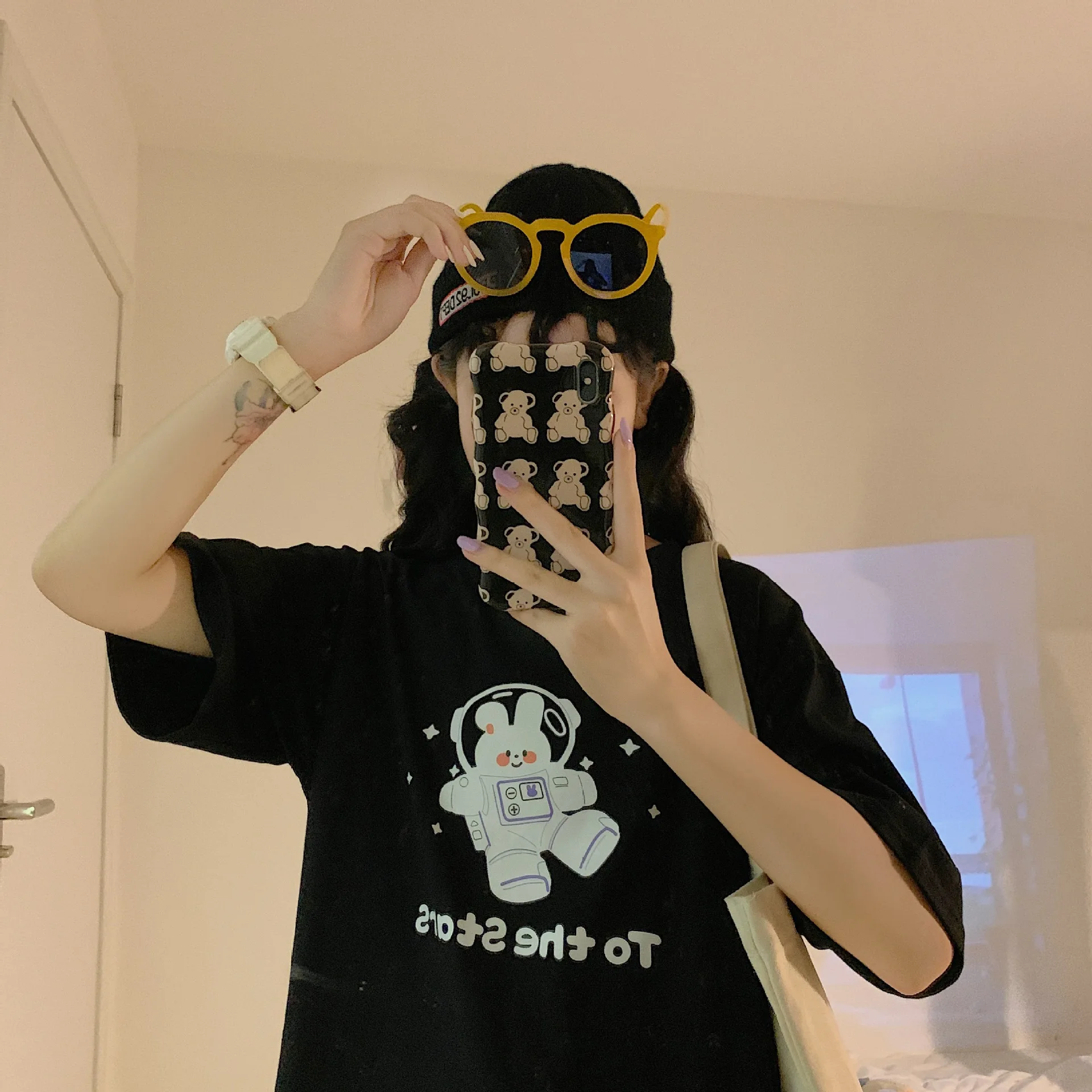 

2020 Summer to The Stars T-shirts Fashion Girls Tops Short Sleeve Tops Bear Printing T-shirts Korean Women Clothes