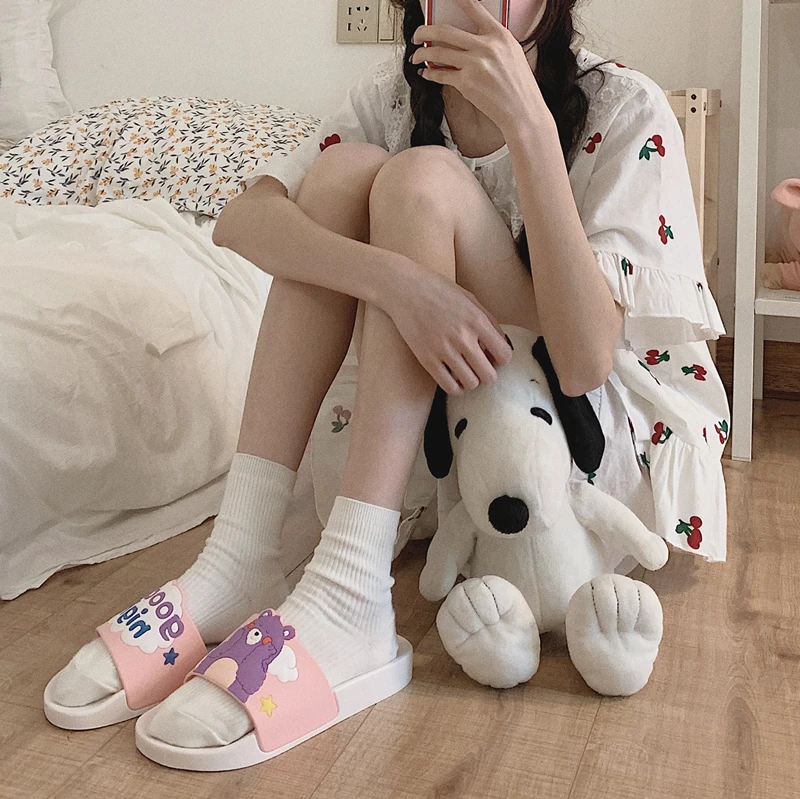 

Slippers women's summer new home indoor bath antiskid flat bottom leisure household cartoon cute cool slippers