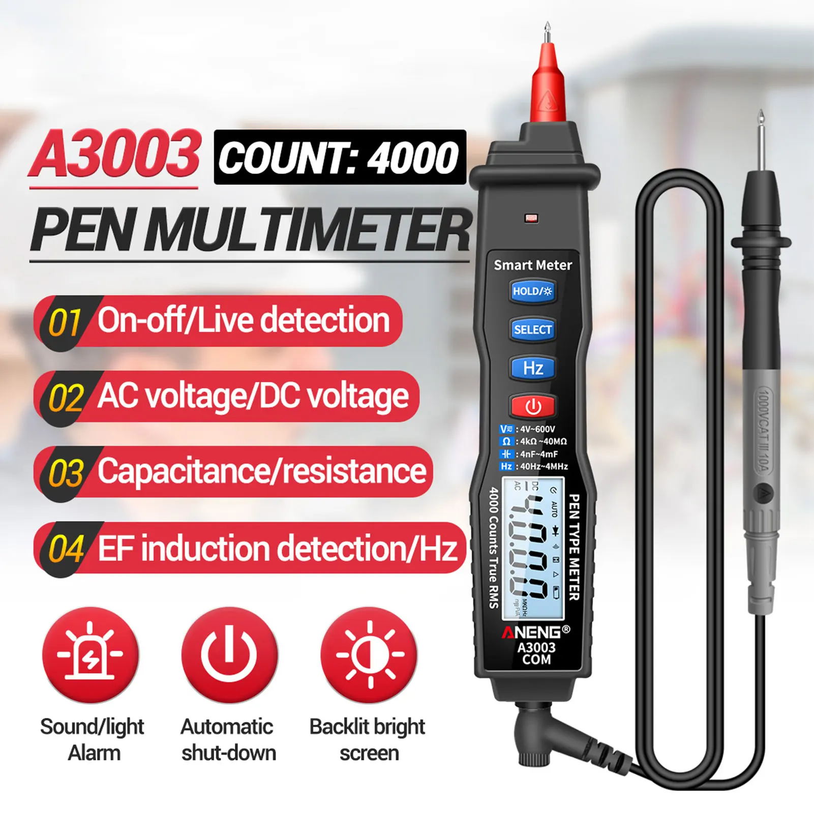 

A3003 Digital AC/DC Voltage Detectors Smart Non-Contact Tester Pen Meter 4-600V Current Electric Sensor Test Pencil