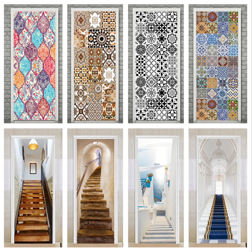 

Цветная полоса с узором в стиле ретро, керамическая плитка, дверная наклейка, лестница, арт-деко, Настенные обои, ПВХ клейкие водонепроницае...