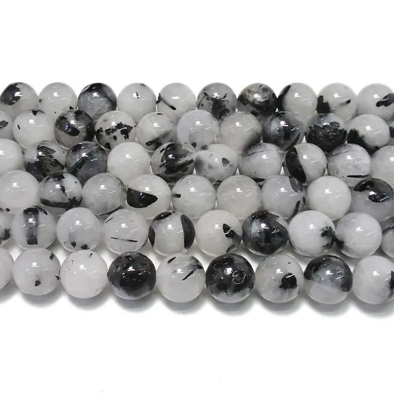 

6-10mm Natural smooth round Black Quartz Rutilated Beads For DIY necklace bracelet jewelry making 15 "free delivery