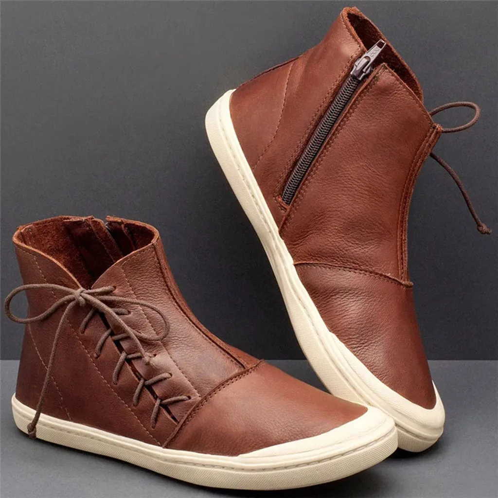 SAGACE Vintage Boots Women Lace Up Flat Heel Boots-women Ladies High-Top Short Ankle Winter Boot |