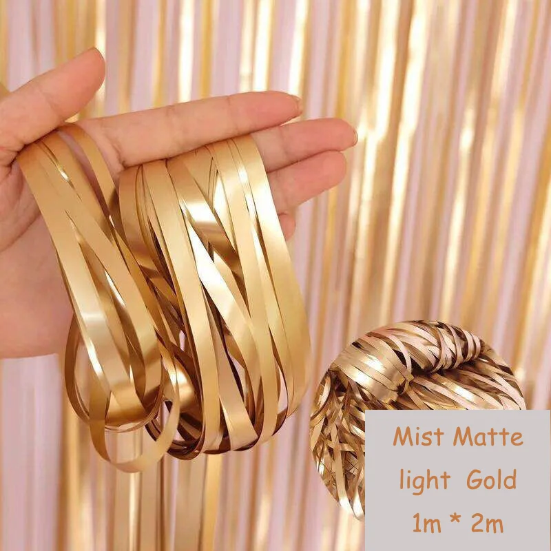 matte light gold Свадебные украшения, фон для дня рождения, занавески, матовая металлическая мишура, фольга, занавески для взрослых и детей, вечерние шторы с изображением единорога - Цвет: matte light gold