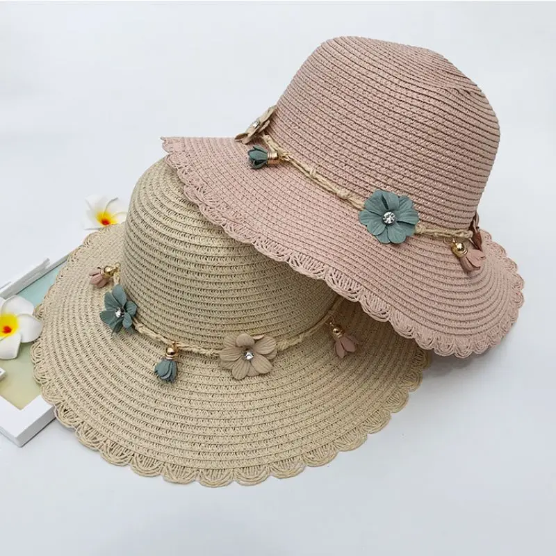 

CANZE Korean Girl Straw Hat Outdoor Sunscreen Sun Hat Beach Casual Sun Protection Hat For Kids