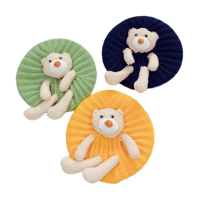 

Детская вязаная шапка с милым медведем, милый детский берет на осень и зиму, новая теплая плотная шапка для мальчиков и девочек