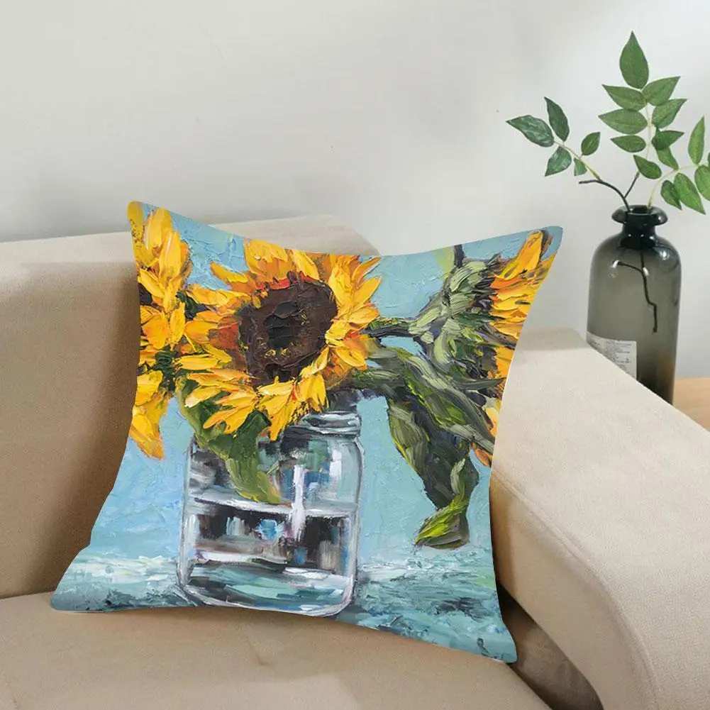 

Sunflower Cushion Cover Daisy Flowers Pillow Cover Case Polyester Throw Decoration Double-sided Funda Cases Pillow Home pri V3M0