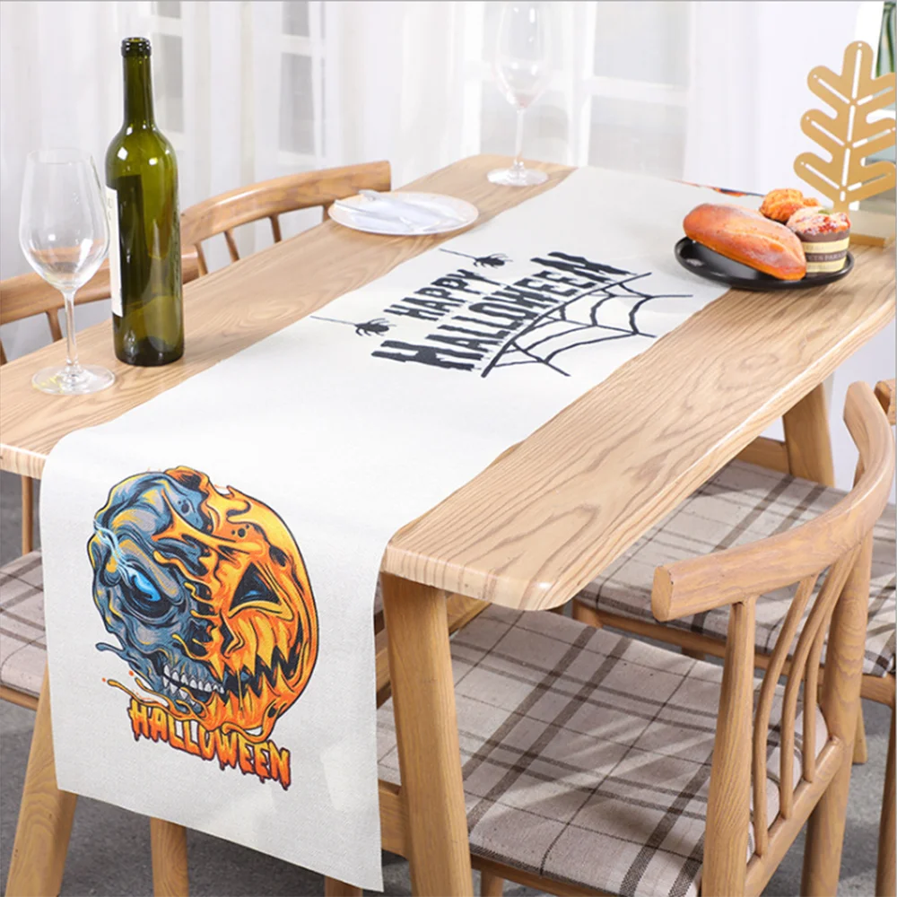 

Happy Halloween Jack-O-Lantern Ghost Black Cat Table Runner, Holiday Kitchen Dining Table Decoration for Home Party Decor